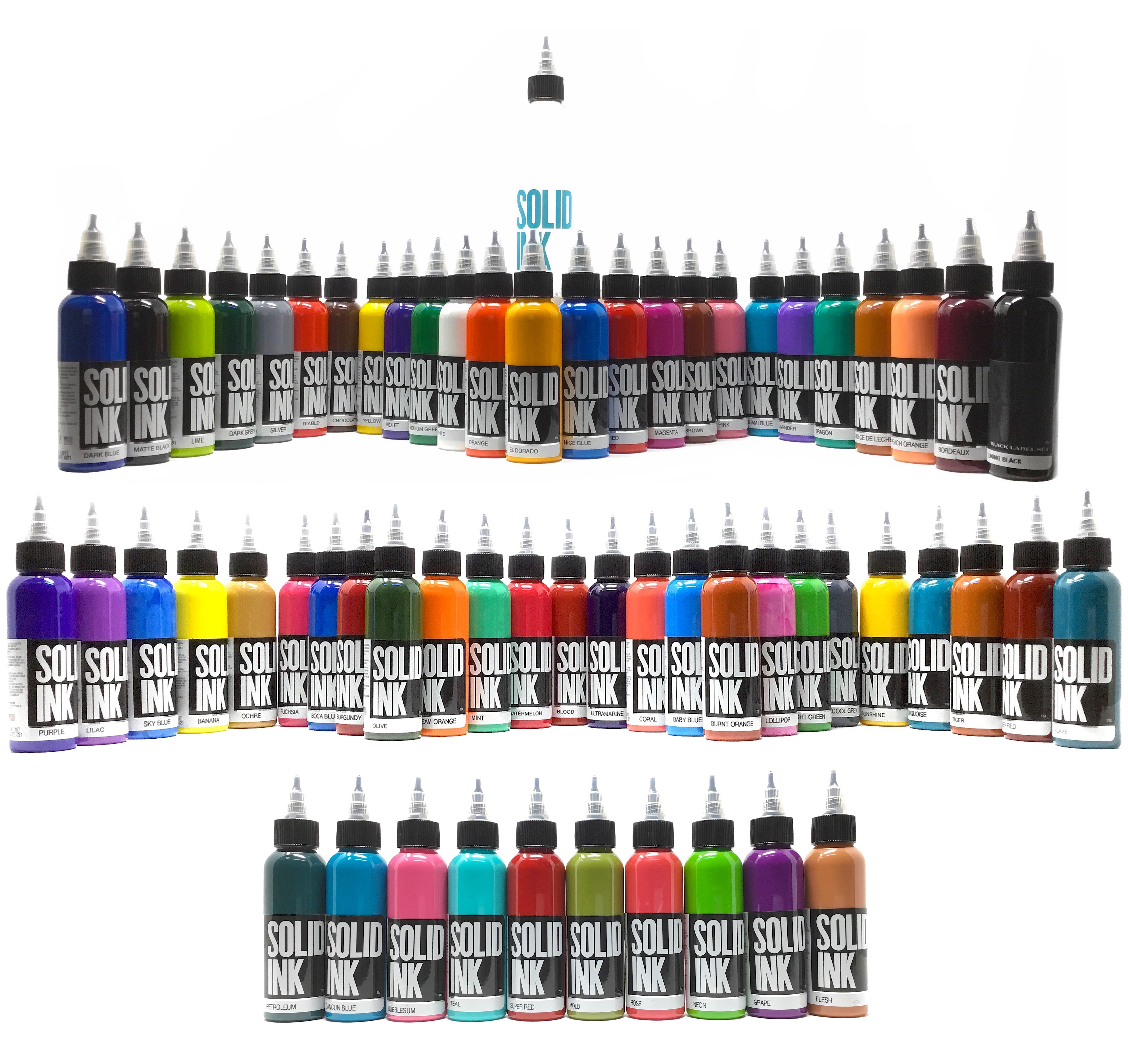 Solid Tattoo Ink 60 Color Mega Set in 1oz. bottles